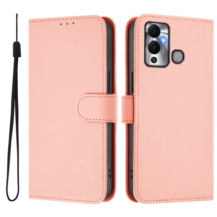 For Infinix Hot 12 Play Skin Feel Solid Color Leather Phone Case with Lanyard