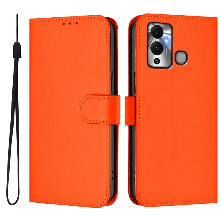 For Infinix Hot 12 Play Skin Feel Solid Color Leather Phone Case with Lanyard
