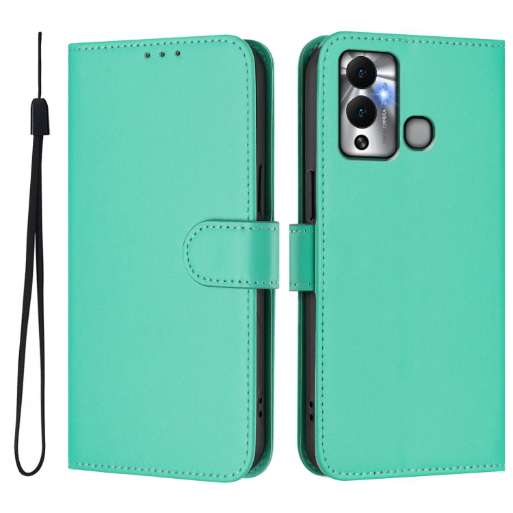 For Infinix Hot 12 Play Skin Feel Solid Color Leather Phone Case with Lanyard
