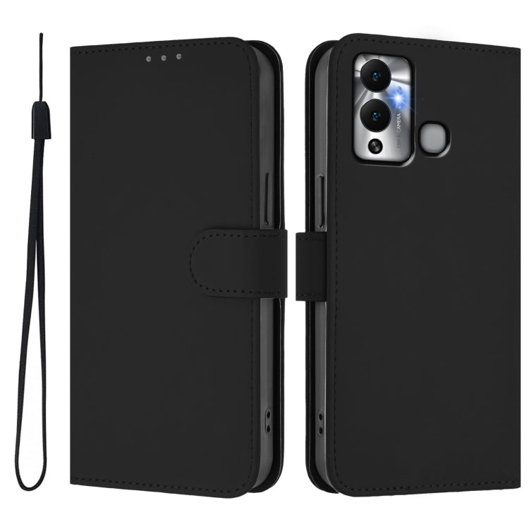 For Infinix Hot 12 Play Skin Feel Solid Color Leather Phone Case with Lanyard