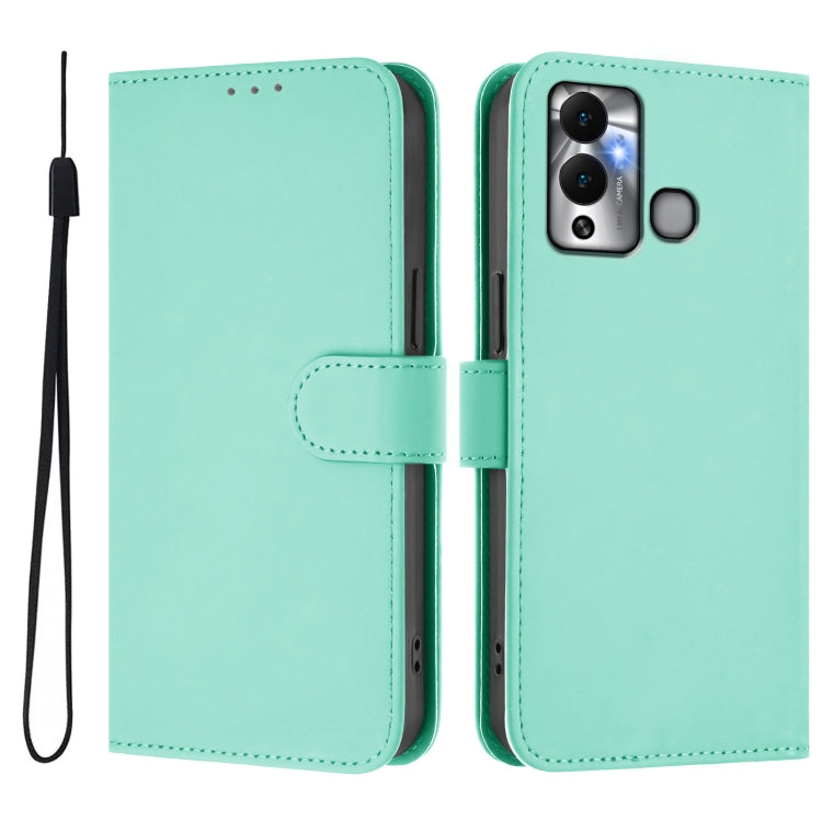 For Infinix Hot 12 Play Skin Feel Solid Color Leather Phone Case with Lanyard