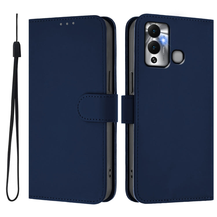 For Infinix Hot 12 Play Skin Feel Solid Color Leather Phone Case with Lanyard