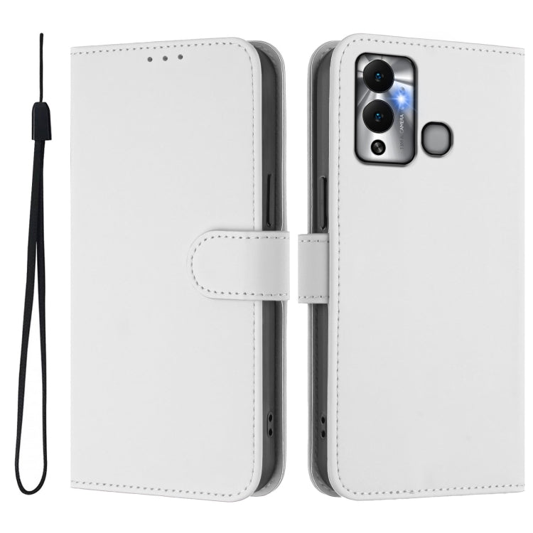 For Infinix Hot 12 Play Skin Feel Solid Color Leather Phone Case with Lanyard