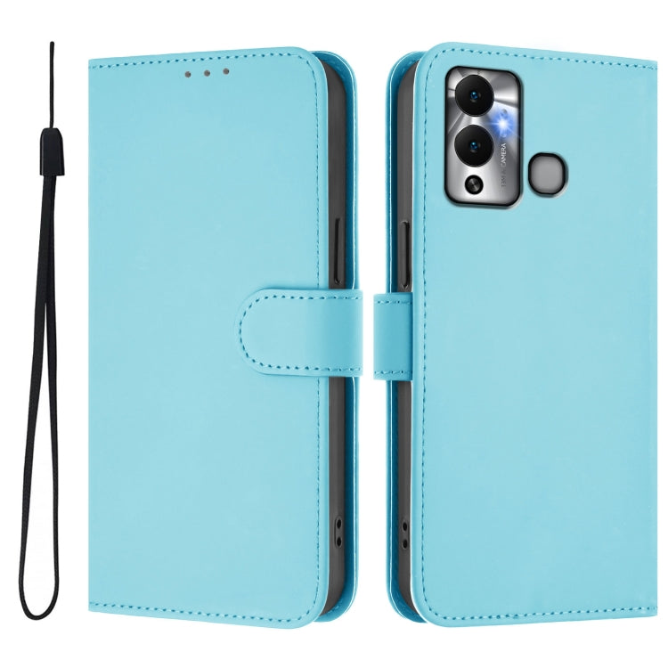 For Infinix Hot 12 Play Skin Feel Solid Color Leather Phone Case with Lanyard