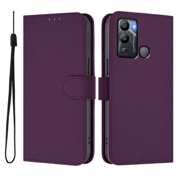 For Infinix Hot 12i / 20i Skin Feel Solid Color Leather Phone Case with Lanyard