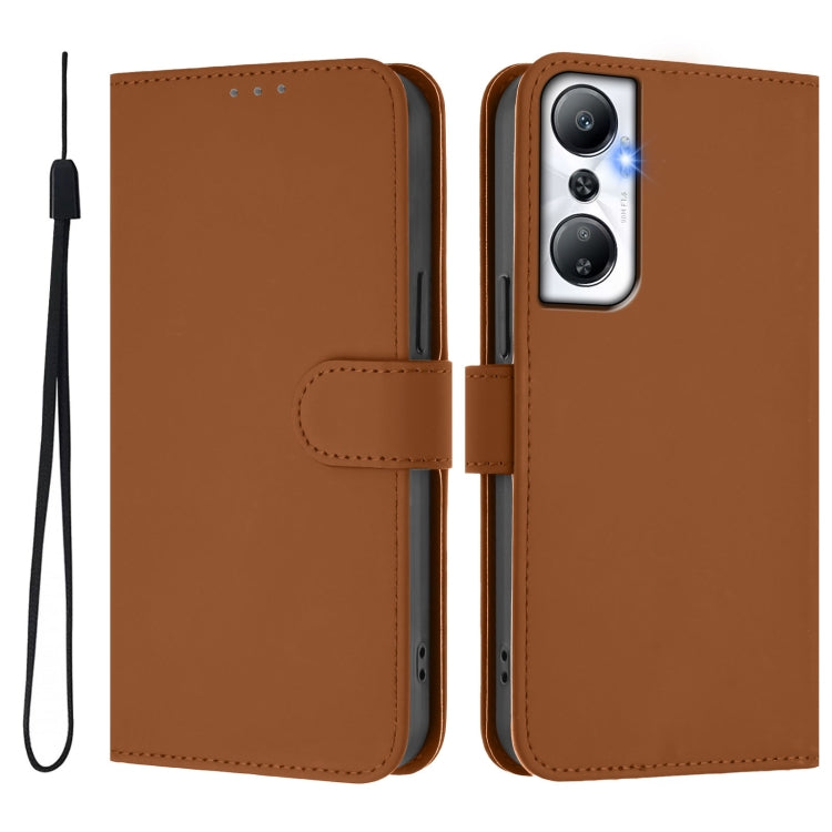For Infinix Hot 20 4G Skin Feel Solid Color Leather Phone Case with Lanyard