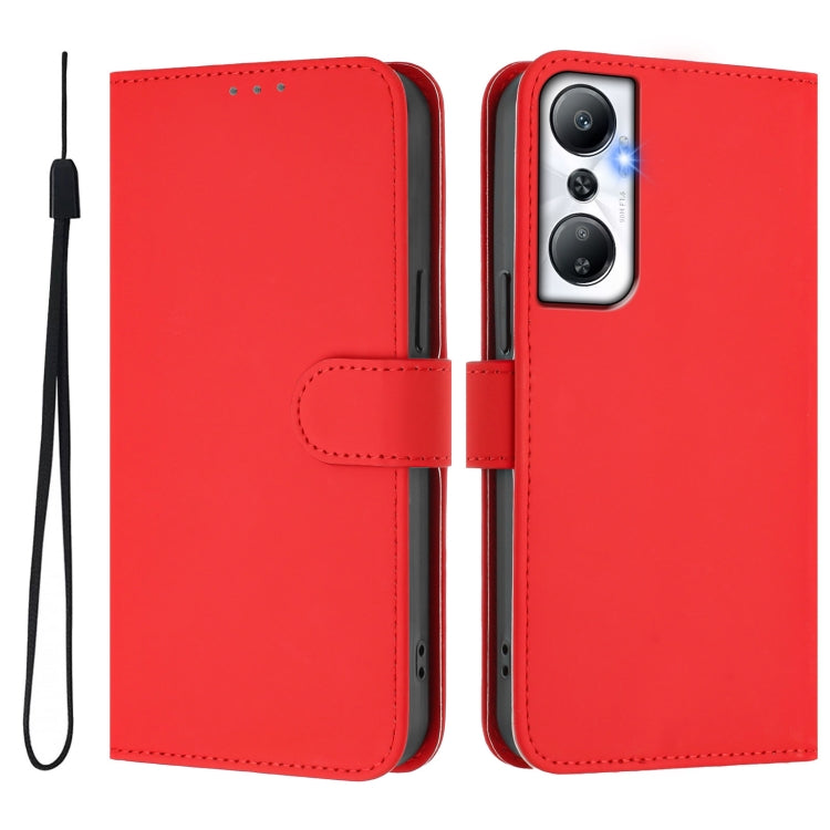 For Infinix Hot 20 4G Skin Feel Solid Color Leather Phone Case with Lanyard