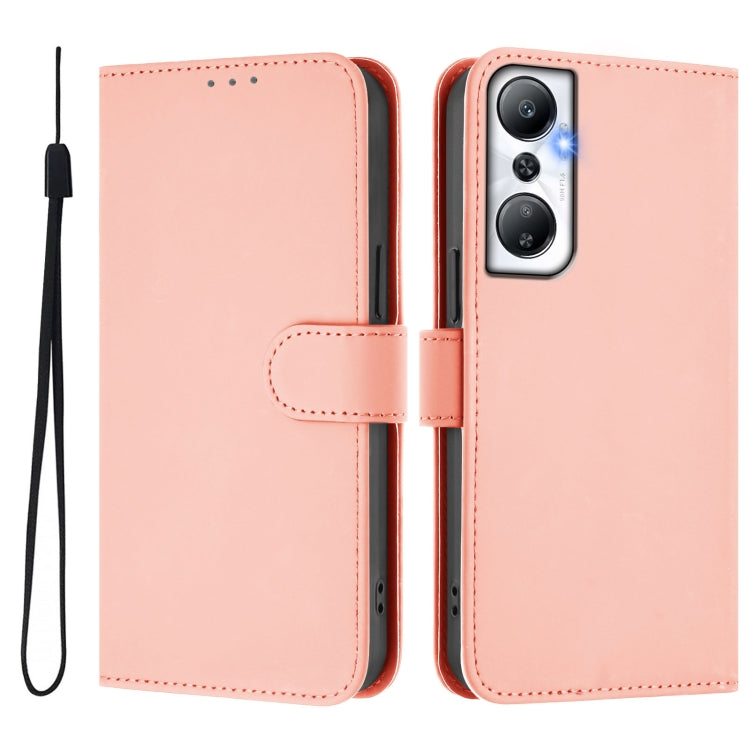For Infinix Hot 20 4G Skin Feel Solid Color Leather Phone Case with Lanyard