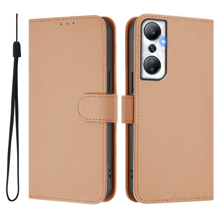 For Infinix Hot 20 4G Skin Feel Solid Color Leather Phone Case with Lanyard