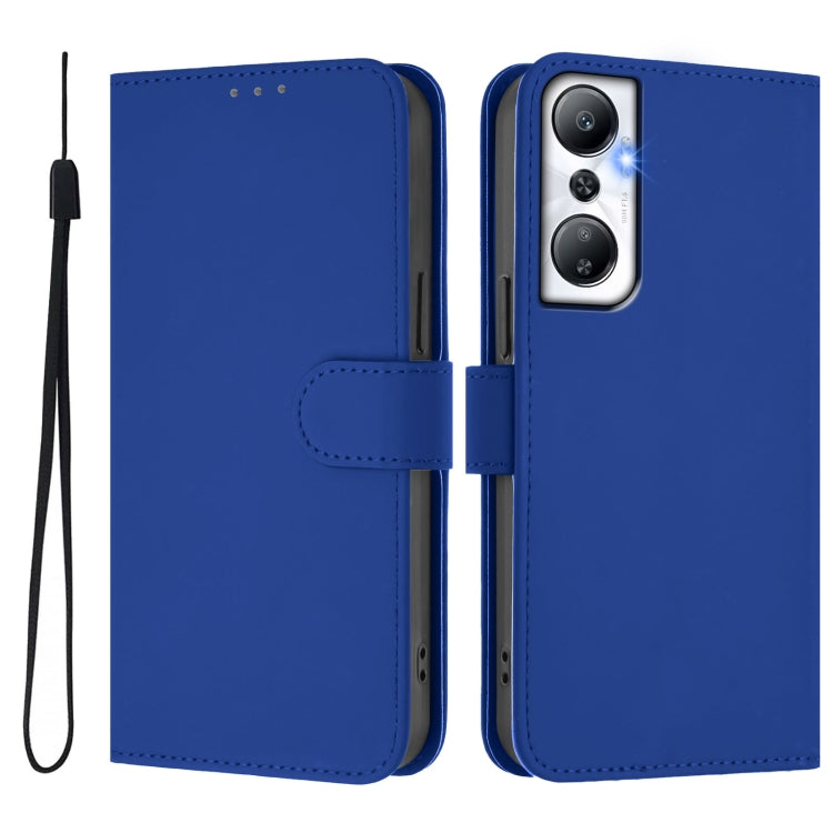 For Infinix Hot 20 4G Skin Feel Solid Color Leather Phone Case with Lanyard