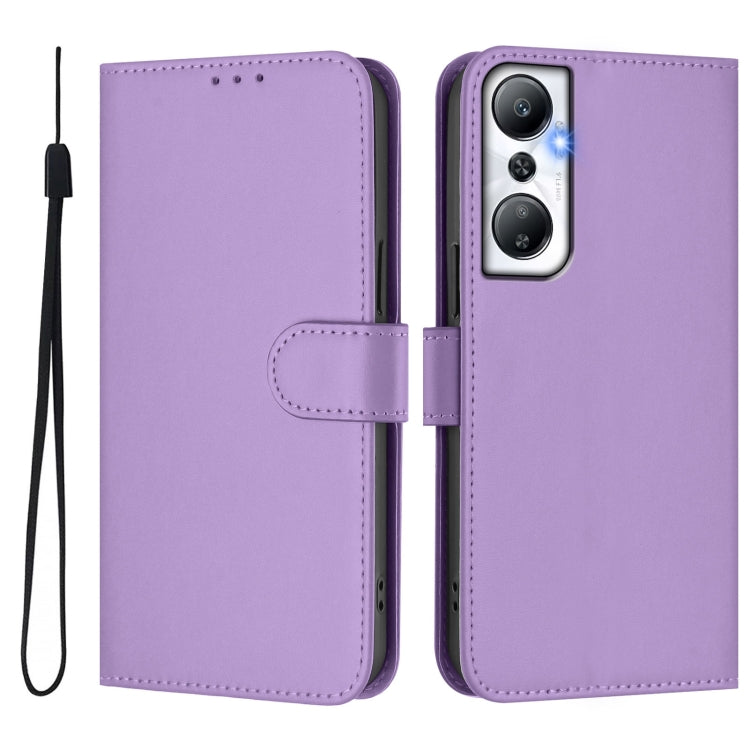 For Infinix Hot 20 4G Skin Feel Solid Color Leather Phone Case with Lanyard
