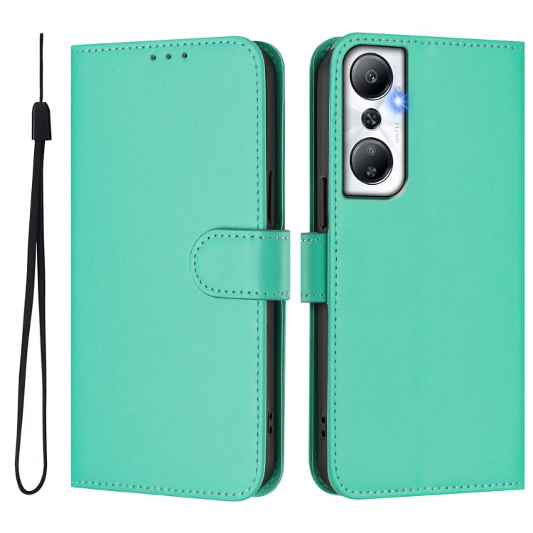For Infinix Hot 20 4G Skin Feel Solid Color Leather Phone Case with Lanyard
