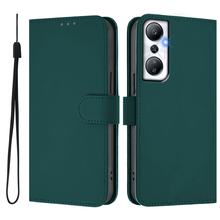 For Infinix Hot 20 4G Skin Feel Solid Color Leather Phone Case with Lanyard