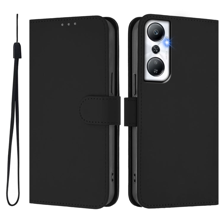 For Infinix Hot 20 4G Skin Feel Solid Color Leather Phone Case with Lanyard