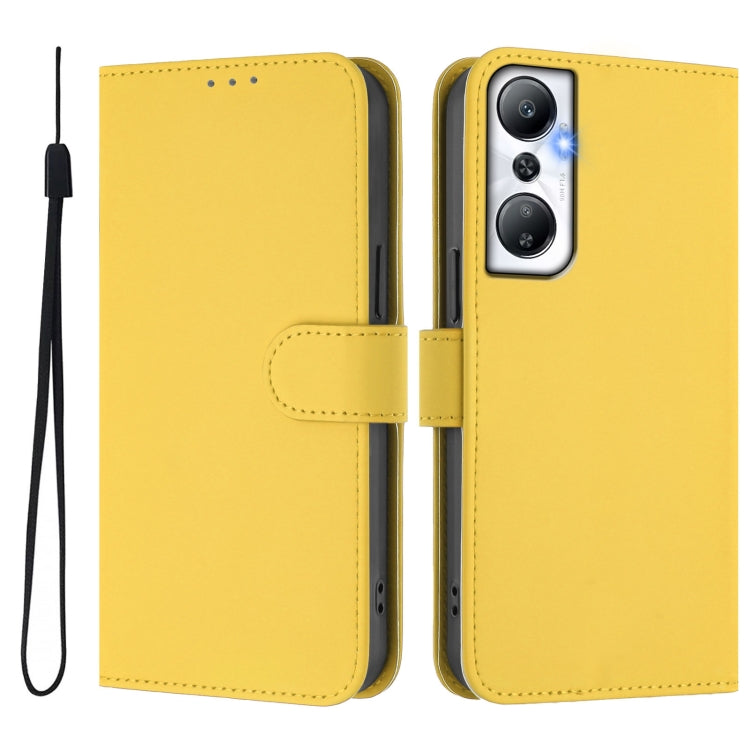 For Infinix Hot 20 4G Skin Feel Solid Color Leather Phone Case with Lanyard