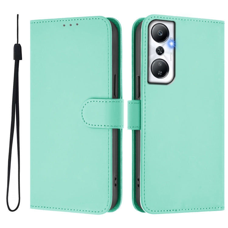 For Infinix Hot 20 4G Skin Feel Solid Color Leather Phone Case with Lanyard