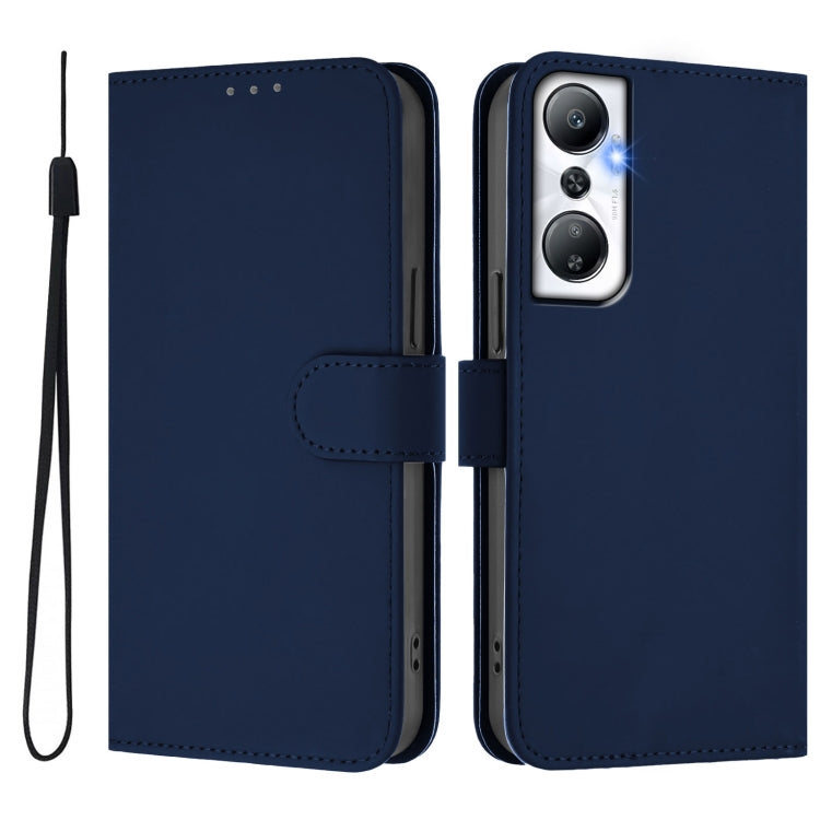 For Infinix Hot 20 4G Skin Feel Solid Color Leather Phone Case with Lanyard