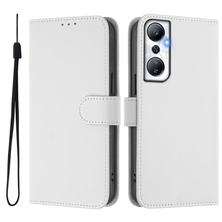 For Infinix Hot 20 4G Skin Feel Solid Color Leather Phone Case with Lanyard