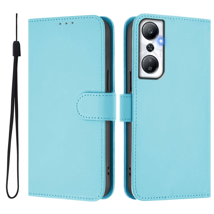 For Infinix Hot 20 4G Skin Feel Solid Color Leather Phone Case with Lanyard