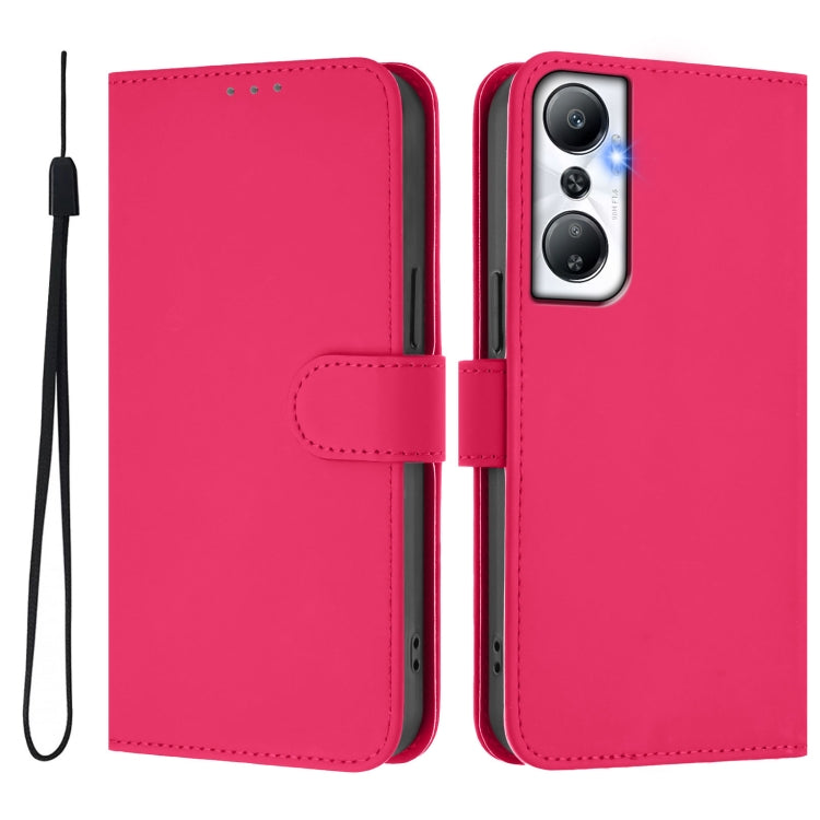 For Infinix Hot 20 4G Skin Feel Solid Color Leather Phone Case with Lanyard