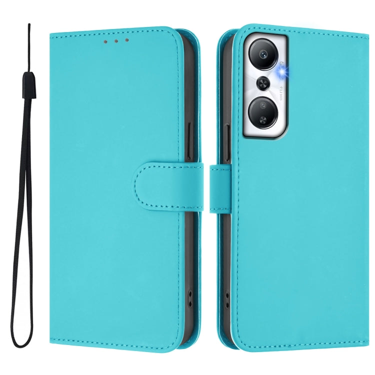 For Infinix Hot 20 4G Skin Feel Solid Color Leather Phone Case with Lanyard