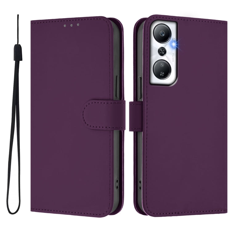 For Infinix Hot 20 4G Skin Feel Solid Color Leather Phone Case with Lanyard