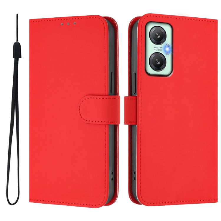 For Infinix Hot 20 5G Skin Feel Solid Color Leather Phone Case with Lanyard