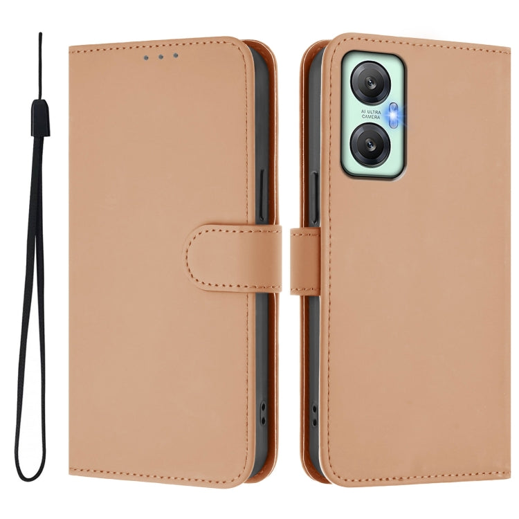 For Infinix Hot 20 5G Skin Feel Solid Color Leather Phone Case with Lanyard