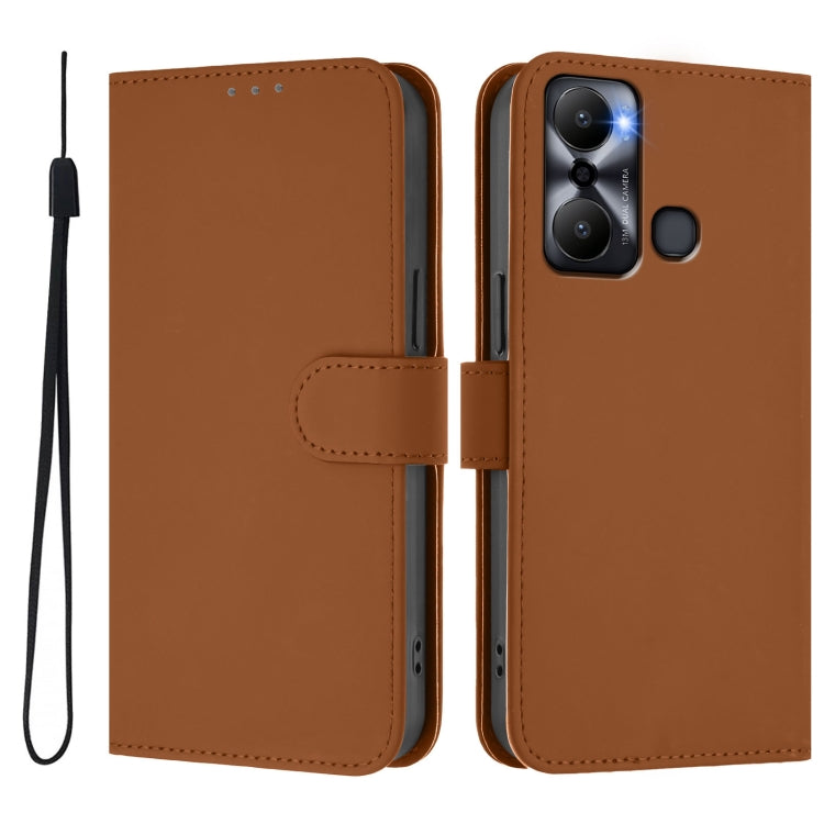 For Infinix Hot 20 Play Skin Feel Solid Color Leather Phone Case with Lanyard