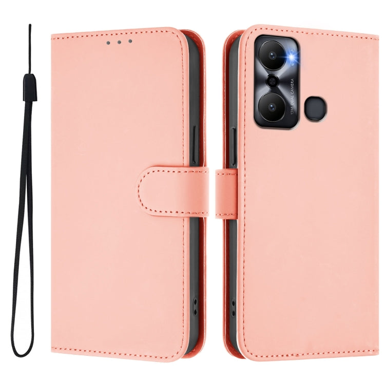 For Infinix Hot 20 Play Skin Feel Solid Color Leather Phone Case with Lanyard