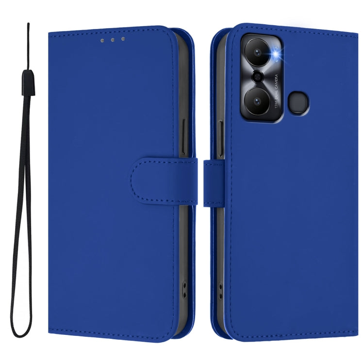 For Infinix Hot 20 Play Skin Feel Solid Color Leather Phone Case with Lanyard