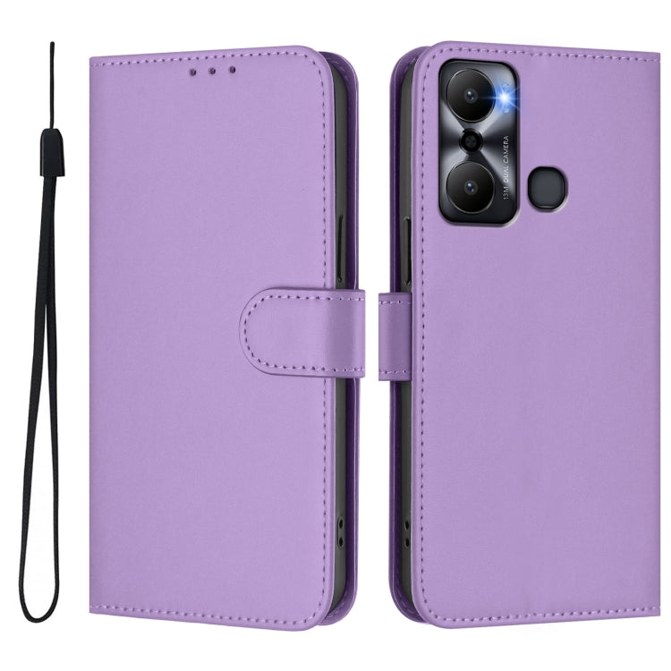 For Infinix Hot 20 Play Skin Feel Solid Color Leather Phone Case with Lanyard