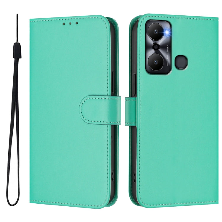 For Infinix Hot 20 Play Skin Feel Solid Color Leather Phone Case with Lanyard