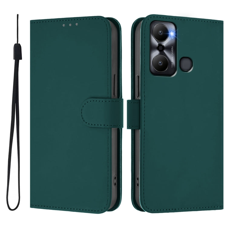 For Infinix Hot 20 Play Skin Feel Solid Color Leather Phone Case with Lanyard