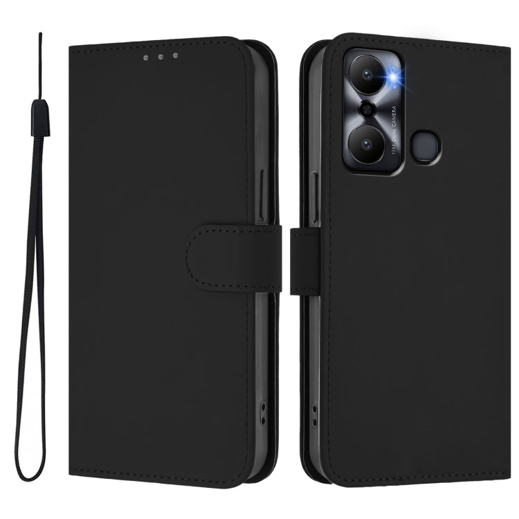 For Infinix Hot 20 Play Skin Feel Solid Color Leather Phone Case with Lanyard