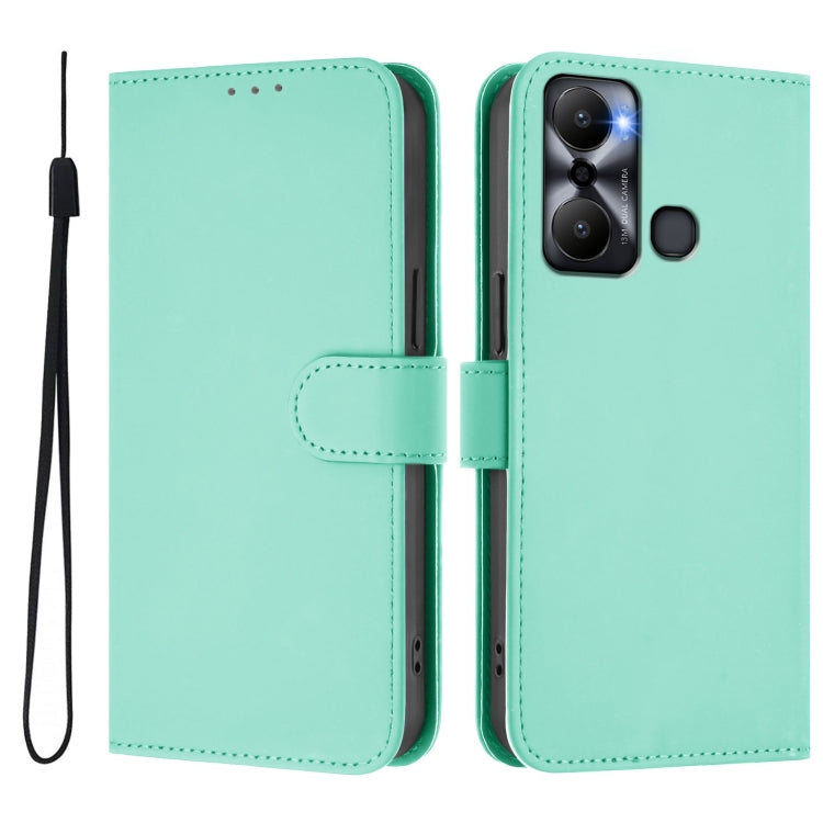 For Infinix Hot 20 Play Skin Feel Solid Color Leather Phone Case with Lanyard