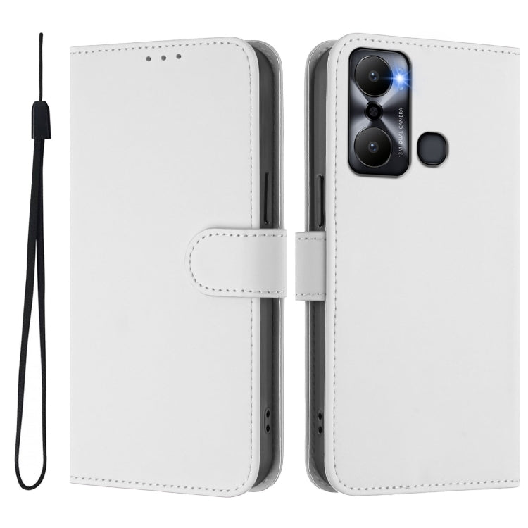 For Infinix Hot 20 Play Skin Feel Solid Color Leather Phone Case with Lanyard