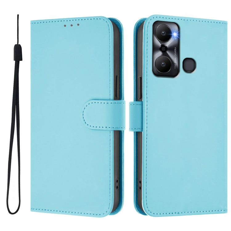 For Infinix Hot 20 Play Skin Feel Solid Color Leather Phone Case with Lanyard