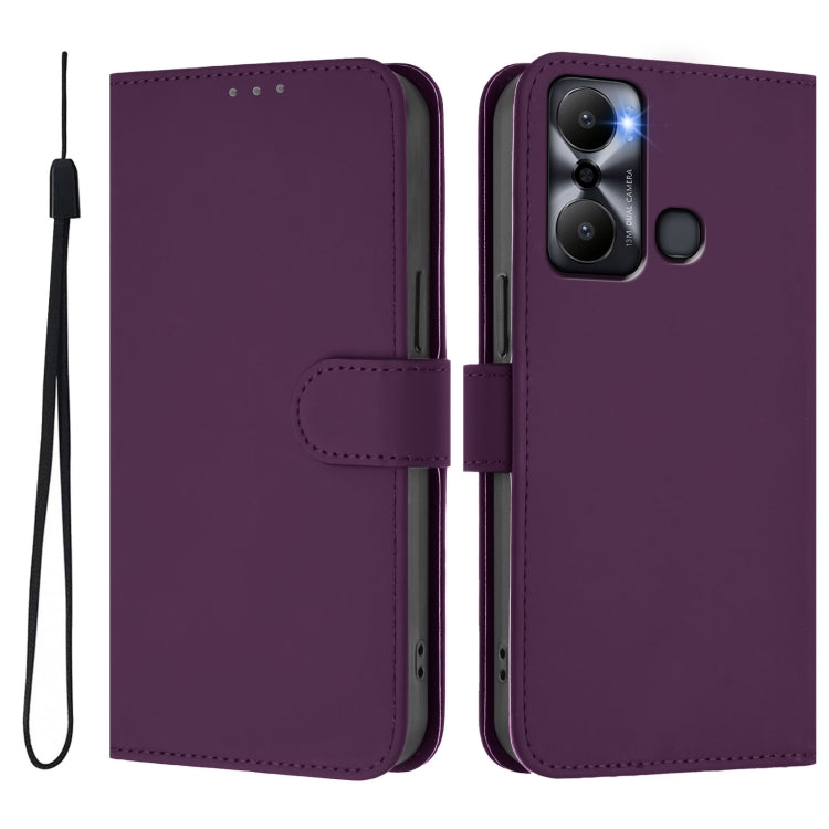 For Infinix Hot 20 Play Skin Feel Solid Color Leather Phone Case with Lanyard