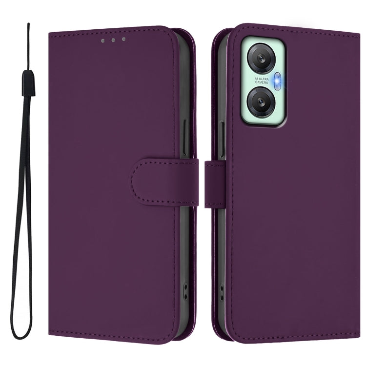 For Infinix Hot 20S Skin Feel Solid Color Leather Phone Case with Lanyard