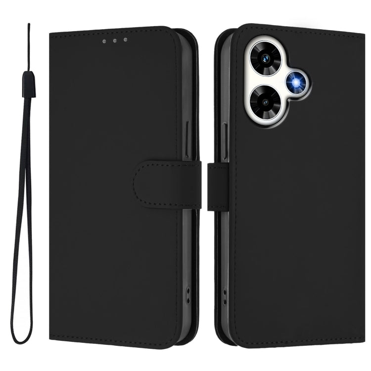 For Infinix Hot 30 4G Skin Feel Solid Color Leather Phone Case with Lanyard