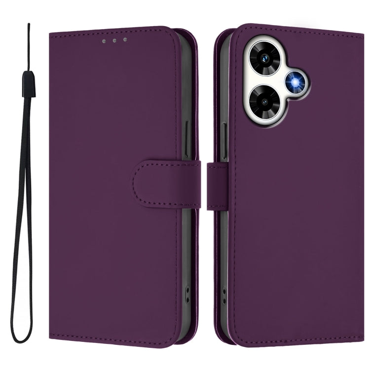 For Infinix Hot 30 4G Skin Feel Solid Color Leather Phone Case with Lanyard