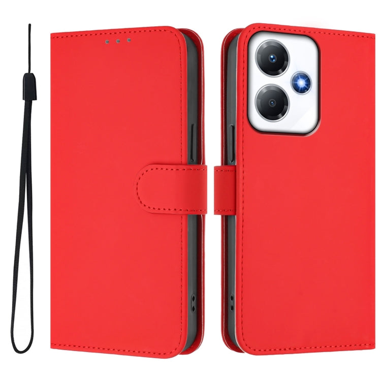 For Infinix Hot 30 Play NFC 4G Skin Feel Solid Color Leather Phone Case with Lanyard