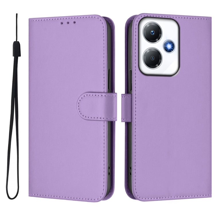 For Infinix Hot 30 Play NFC 4G Skin Feel Solid Color Leather Phone Case with Lanyard