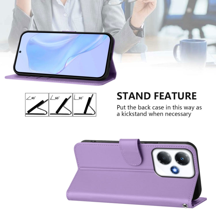 For Infinix Hot 30 Play NFC 4G Skin Feel Solid Color Leather Phone Case with Lanyard