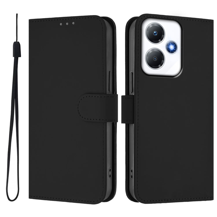 For Infinix Hot 30 Play NFC 4G Skin Feel Solid Color Leather Phone Case with Lanyard
