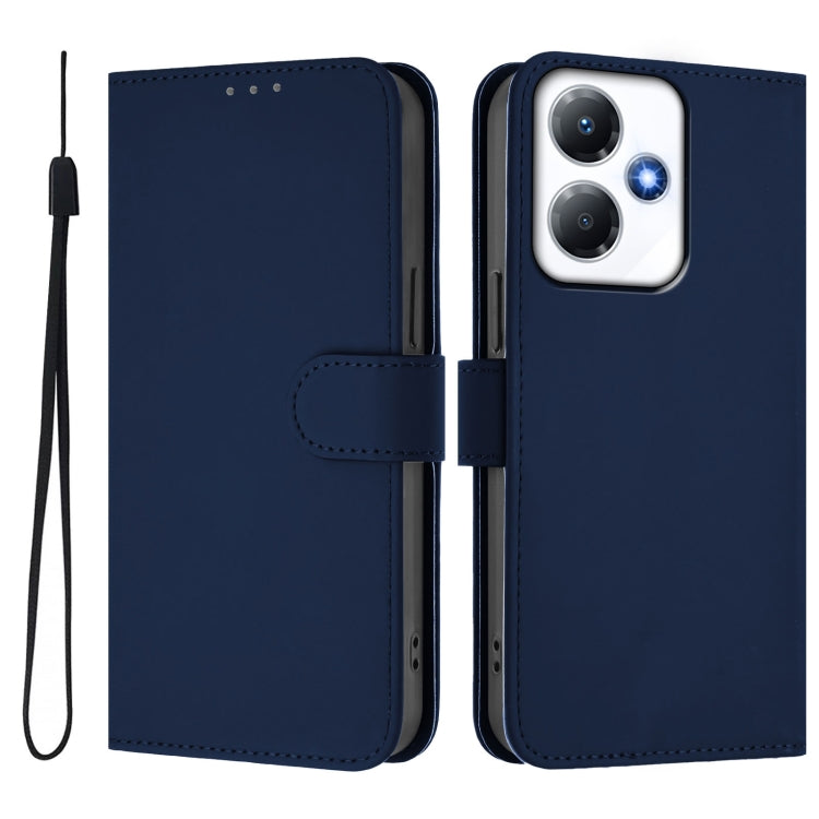 For Infinix Hot 30 Play NFC 4G Skin Feel Solid Color Leather Phone Case with Lanyard