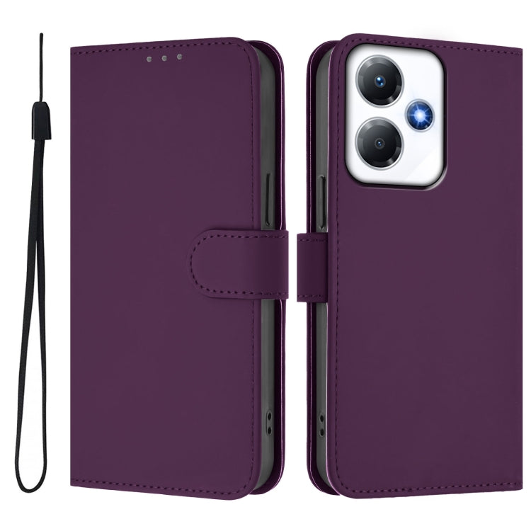For Infinix Hot 30 Play NFC 4G Skin Feel Solid Color Leather Phone Case with Lanyard