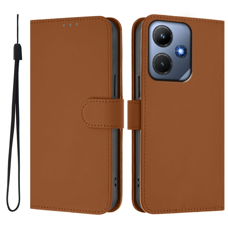 For Infinix Hot 30i Skin Feel Solid Color Leather Phone Case with Lanyard