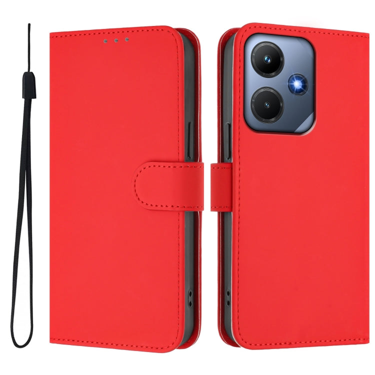 For Infinix Hot 30i Skin Feel Solid Color Leather Phone Case with Lanyard
